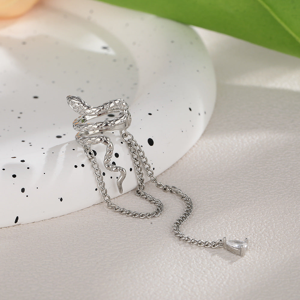 Men's Drop Zircon Tassel Chain Pseudo Simulated Earrings