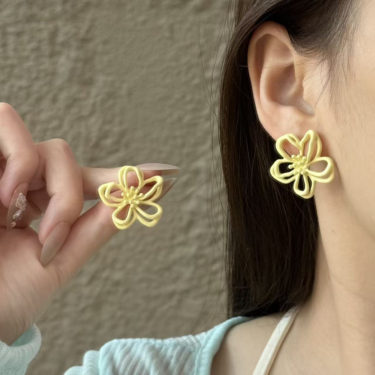 Yellow Macaron Flower Female Sweet Fresh Earrings