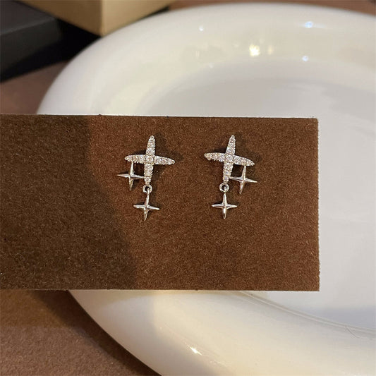 Diamond Cross Stars Female Temperament Personality Earrings