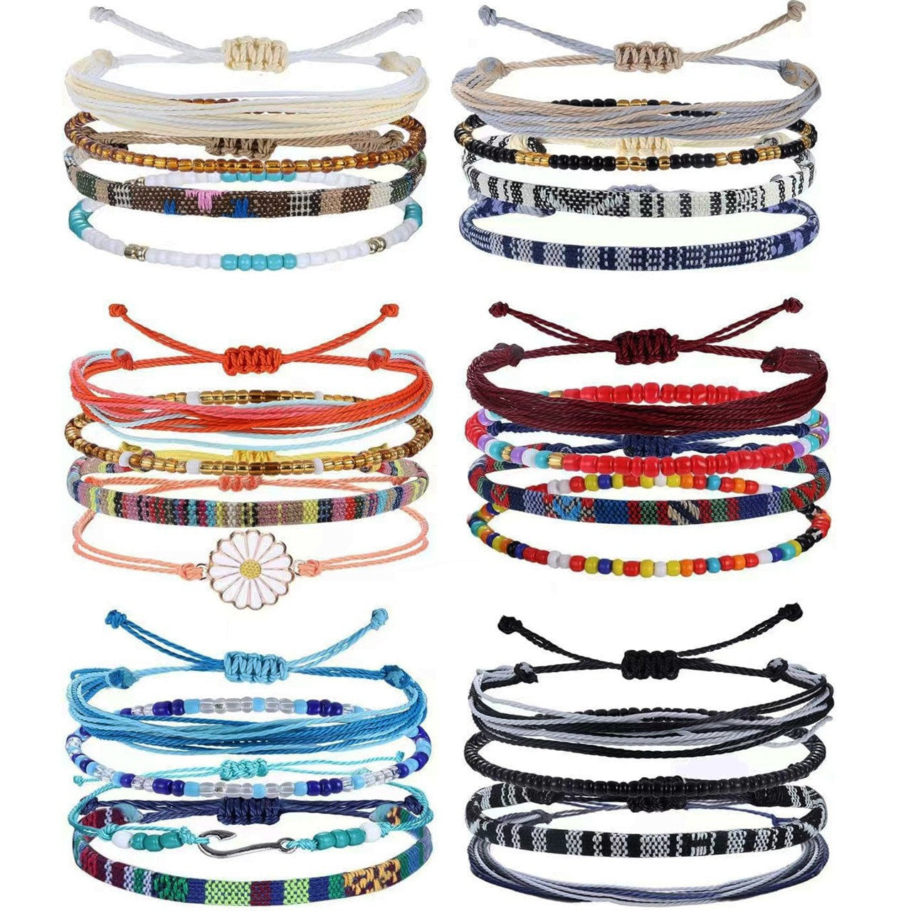 Summer Simple National Fashion Cord Beaded Rainbow Woven Bracelet