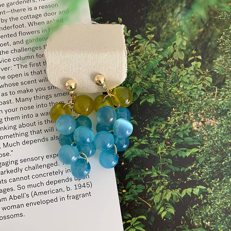 Fresh Grape Long Tassel Mori Eardrops Female Sweet Purple Earrings