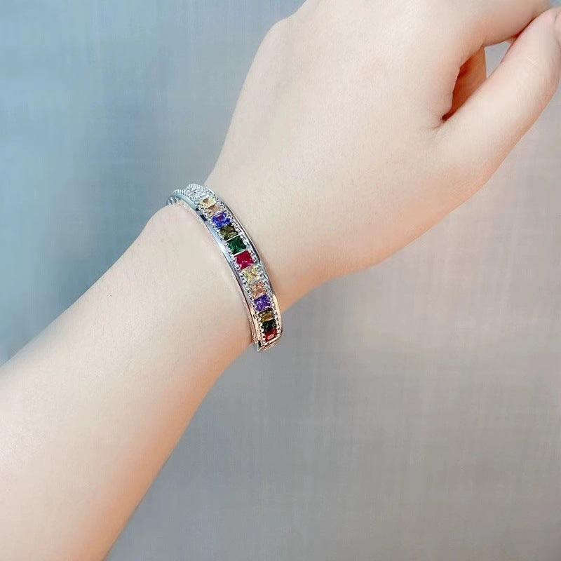 Dollar Man Colorful Female Opening Adjustable Imitation Moissanite Full Diamond Bracelets