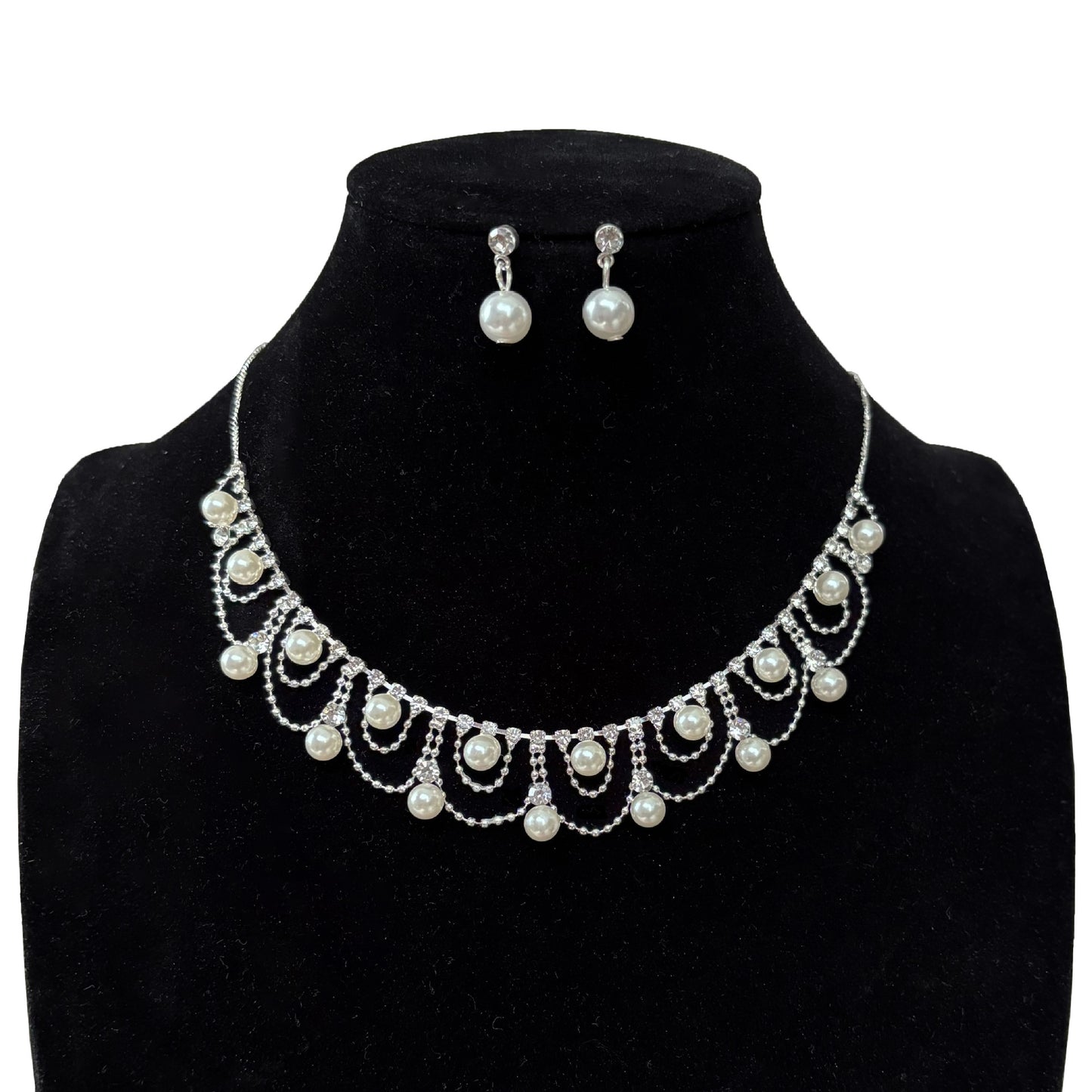 Women's Fashion Two-piece Bridal Pearl Suit Dress Earrings