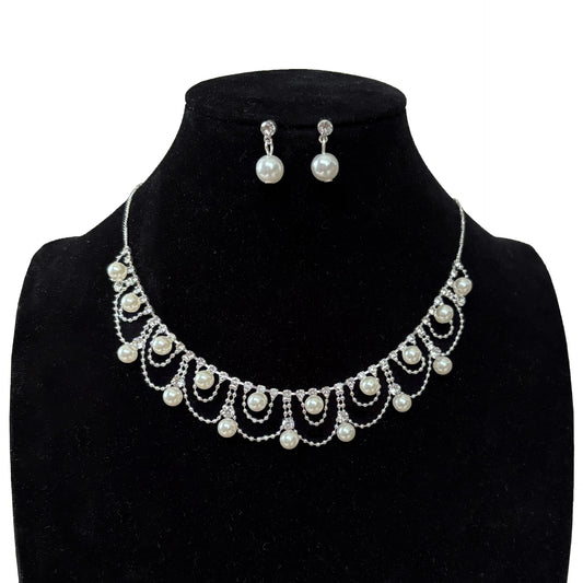 Women's Fashion Two-piece Bridal Pearl Suit Dress Earrings