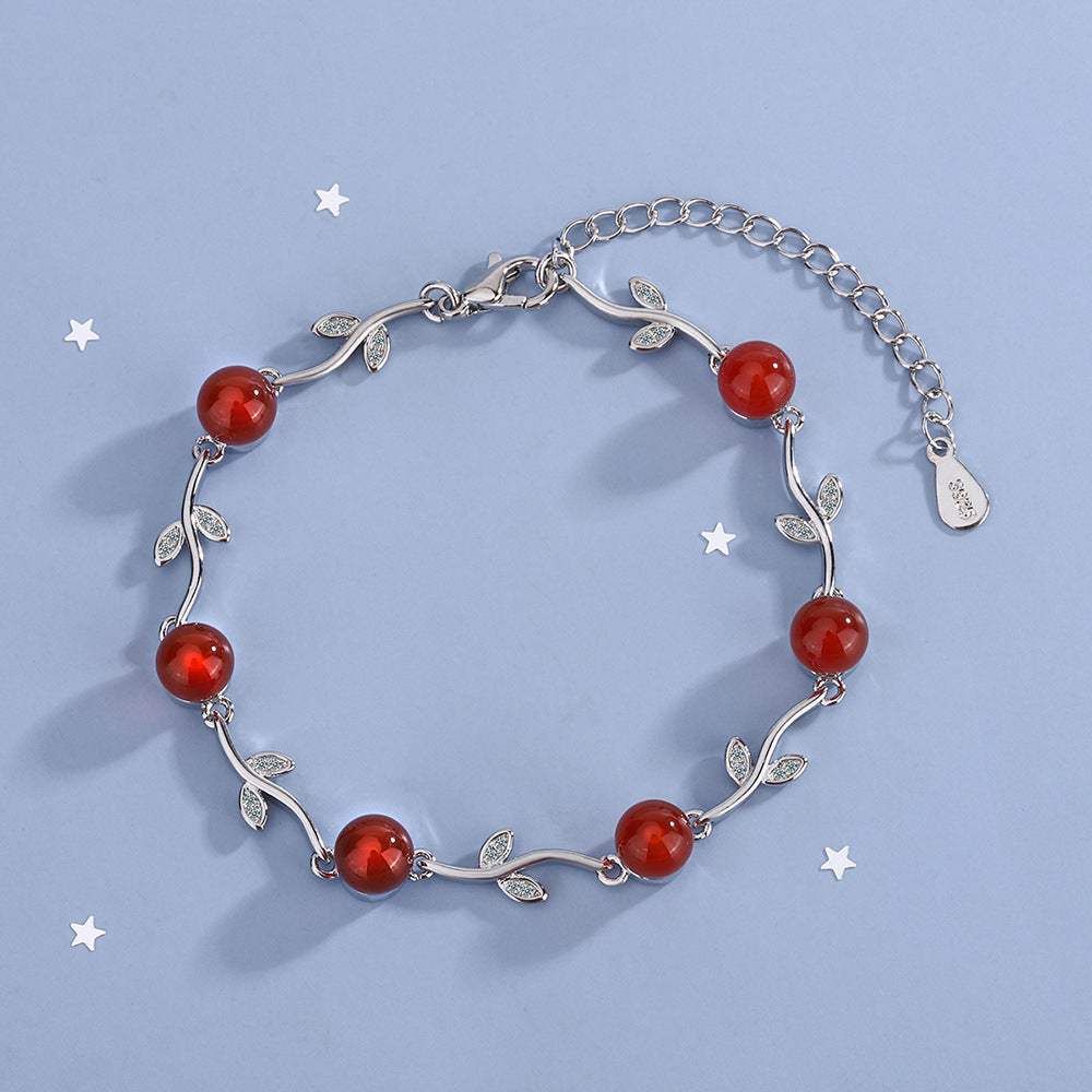 Women's Retro Style Version Red Agate Leaf Bracelets