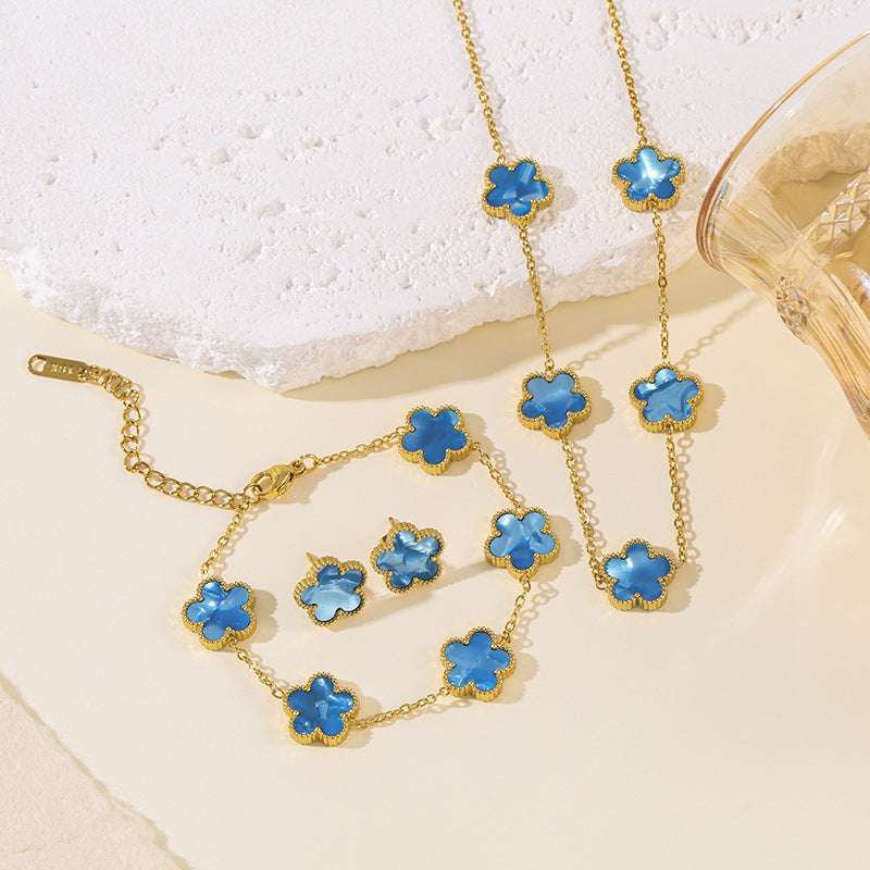 Titanium Steel Clover Flower Suit Light Luxury Jewelry Set