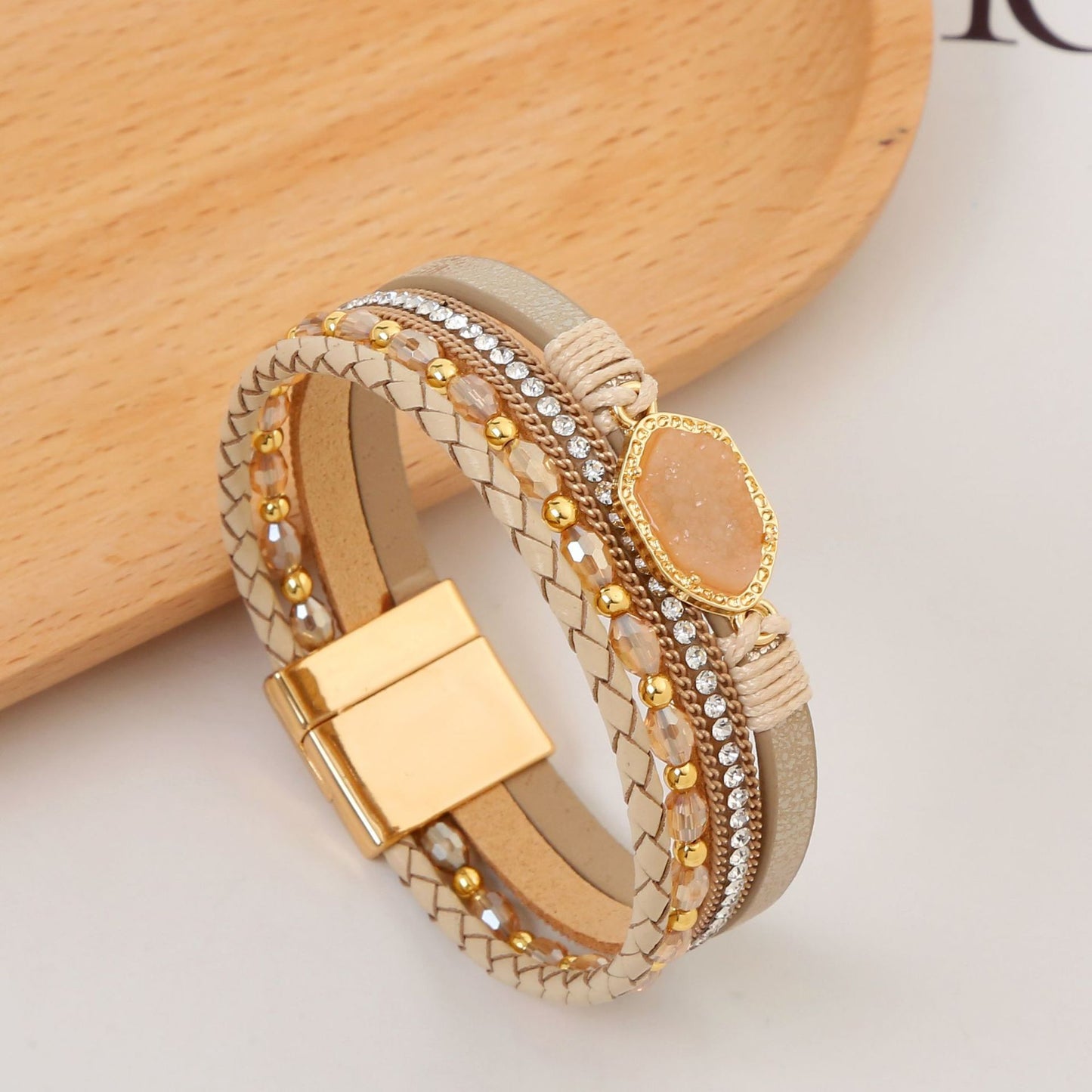 Women's Simple Titanium Steel Diamond Magnetic Snap Bracelets