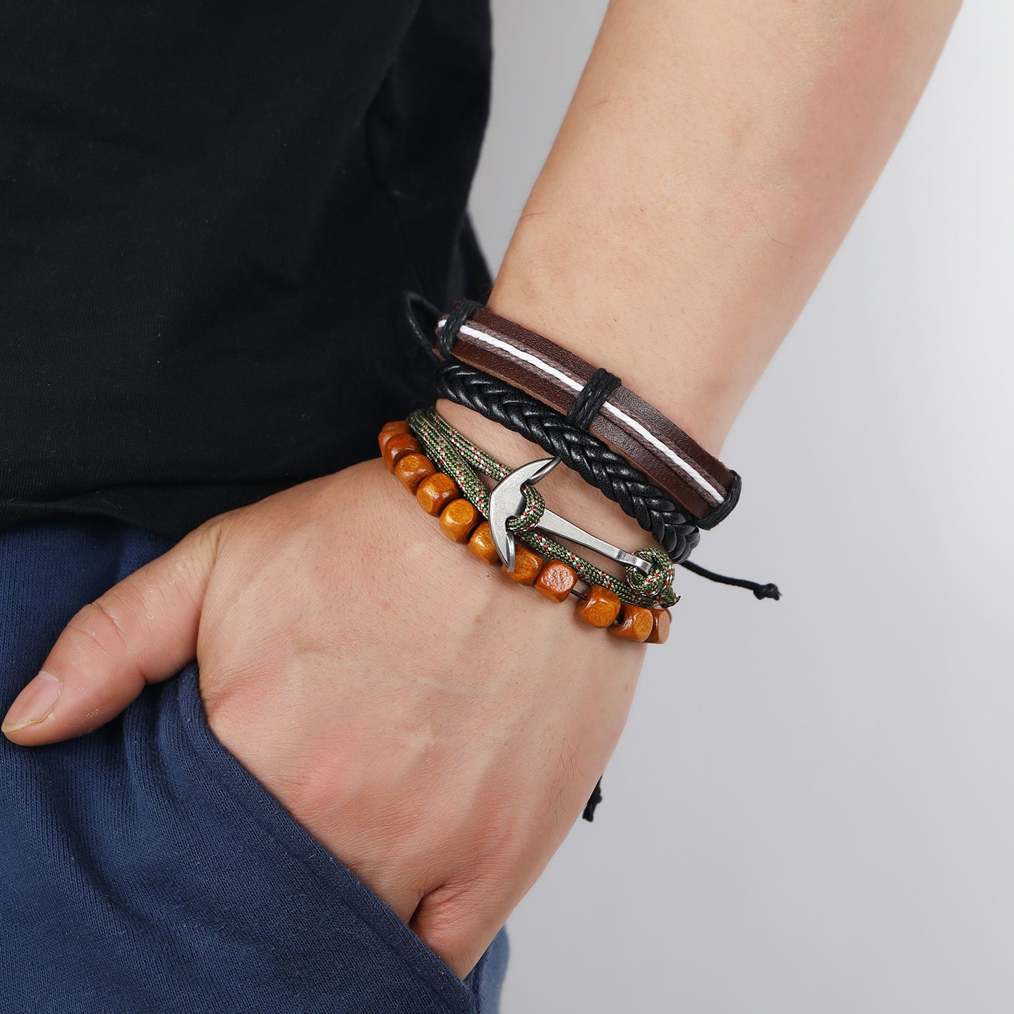 Ensemble rétro simple et cuir tressé pour femmes, hommes et bracelets