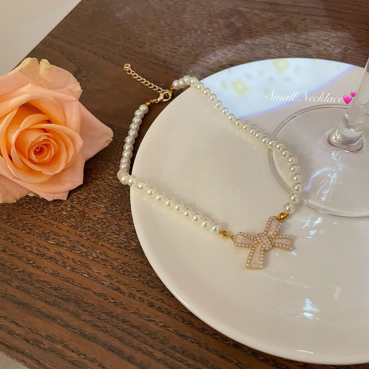 Imitation Pearl Bow Female Clavicle Chain Necklace