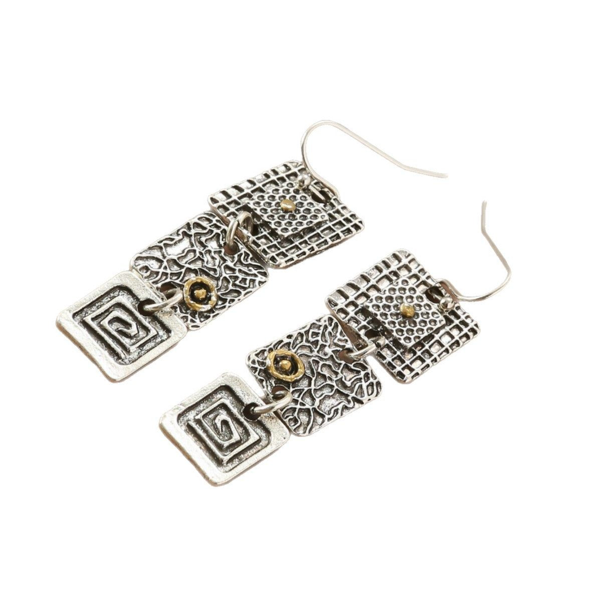 Women's Tribal Geometric Carved Square Metal Punk Earrings
