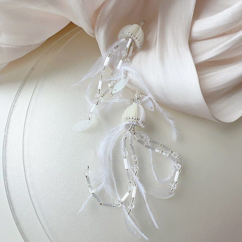 Fairy Jellyfish Feather Tassel Ear Changeable Fashion Atmosphere Stud Earrings