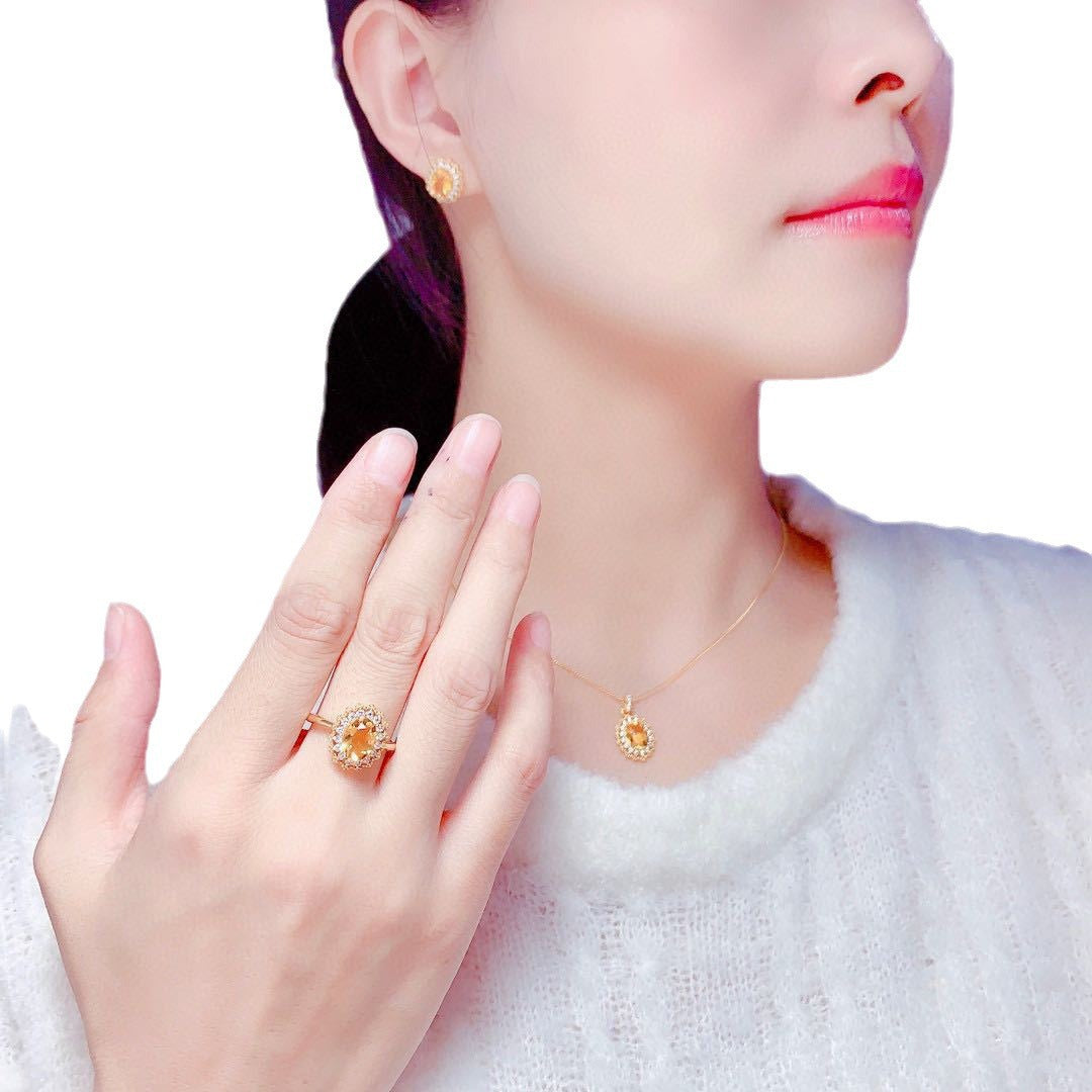 Colored Gems Citrine Suit Female Full Diamond Party Rings