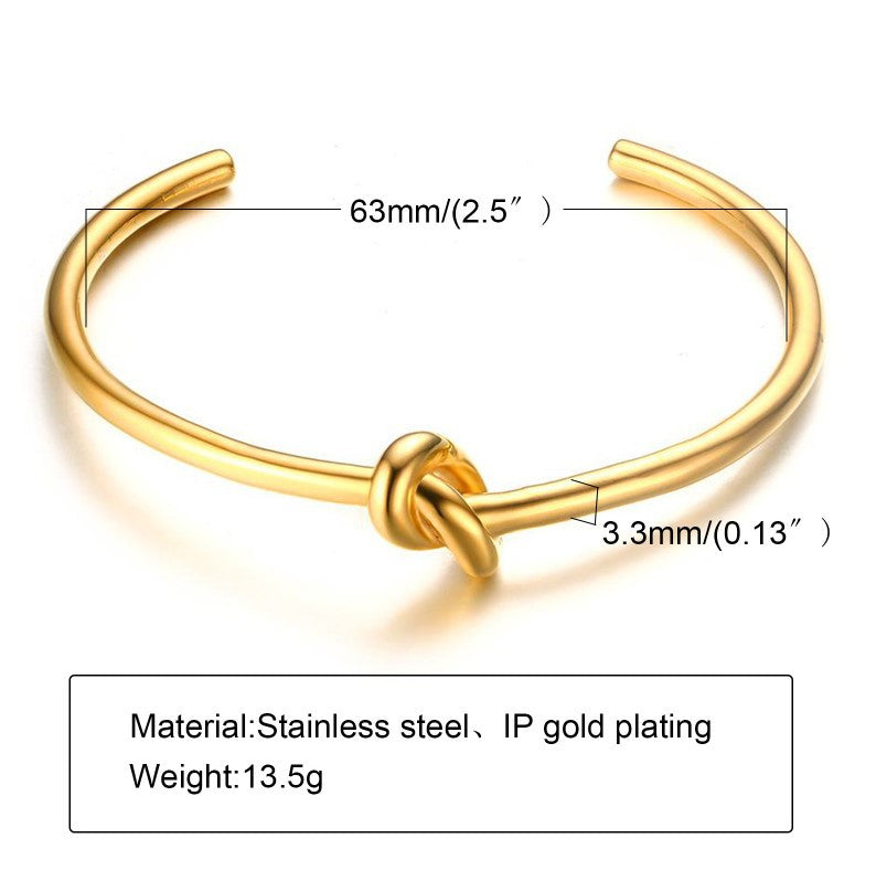 Women's Open-ended Fashion Simple Geometric Stainless Steel Gold Knotted Bracelets