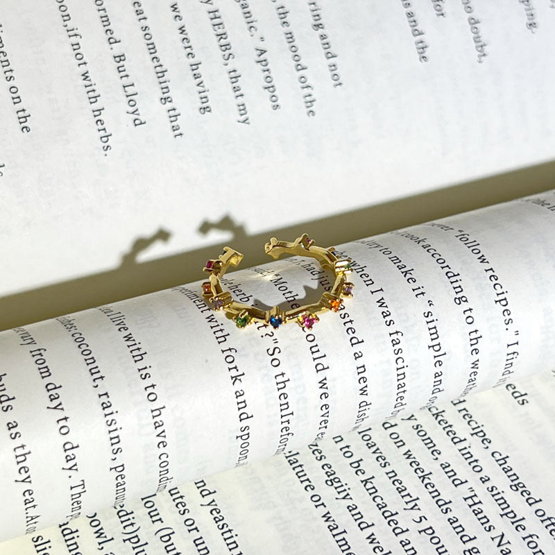 Romantic Gentle Colorful Crystals Twin Open Female Retro Temperamental Minority Ring