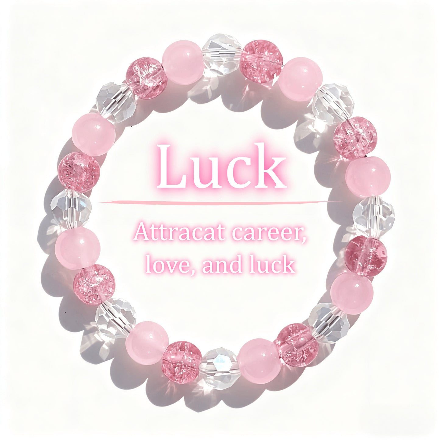 Xi Pink Crystal Cracked Cystal Good Luck White Attract Love Bracelets