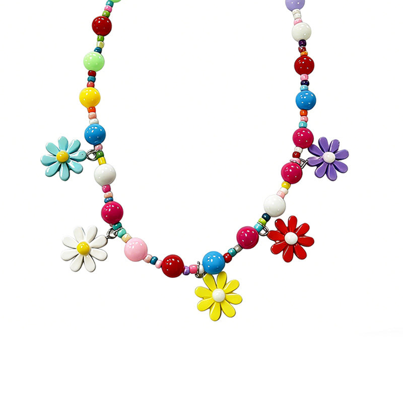 Women's Color Little Daisy Contrast Design Clavicle Chain Necklace