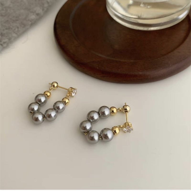 Women's Design Gray Pearl High-grade Light Luxury Skewers Ear Earrings