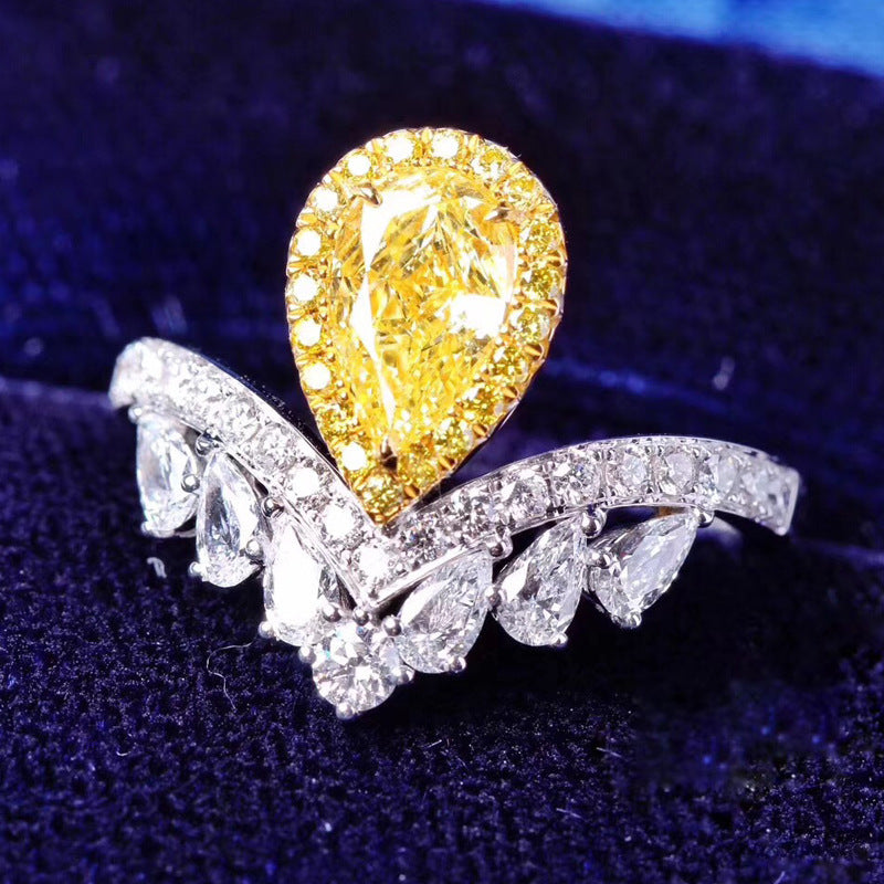 Live Broadcast Luxury Water Drop Pear-shaped Yellow Diamond Rings