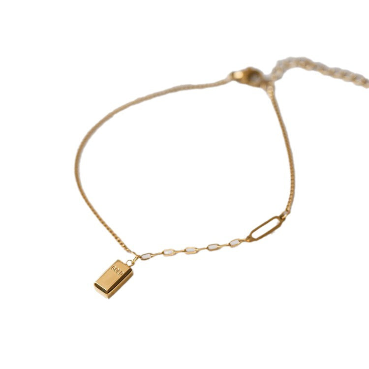 Gold Brick Titanium Steel Female Asymmetric Design Plated Bracelets