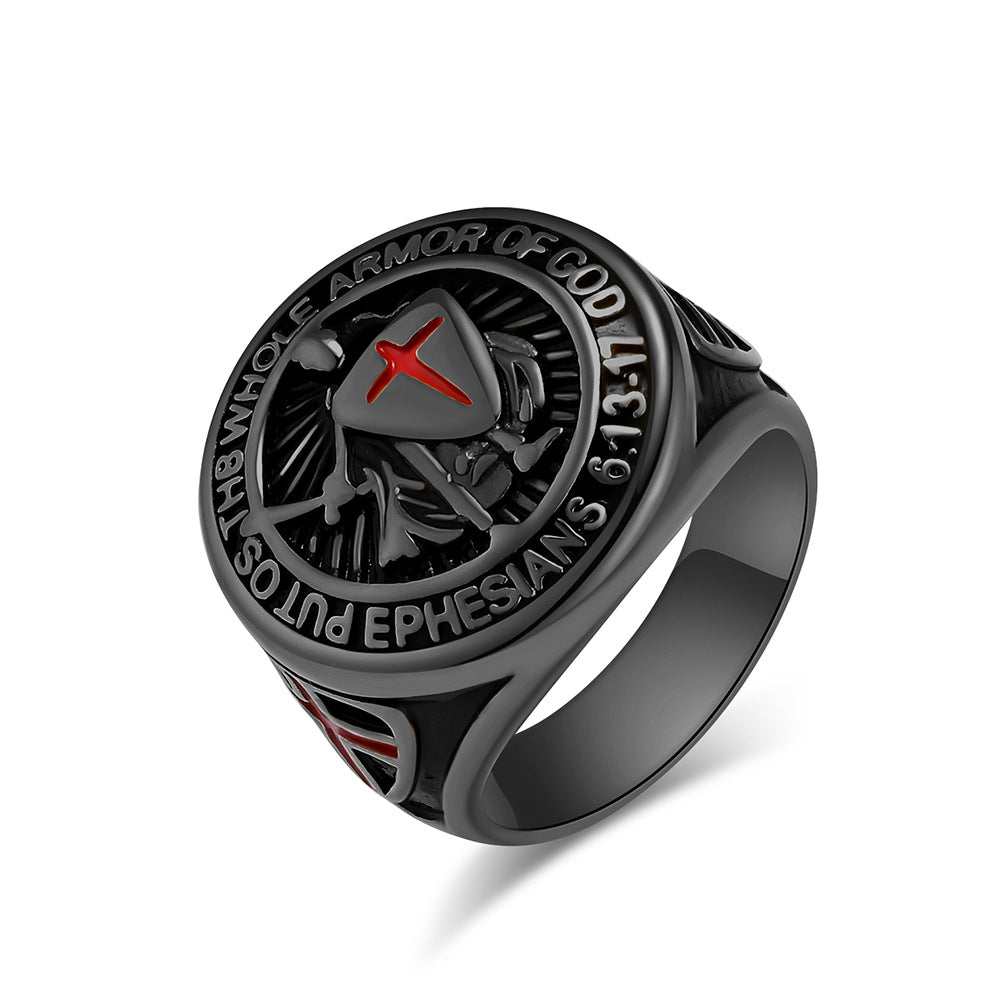 Templar Shield Cross Titanium Steel Niche Rings