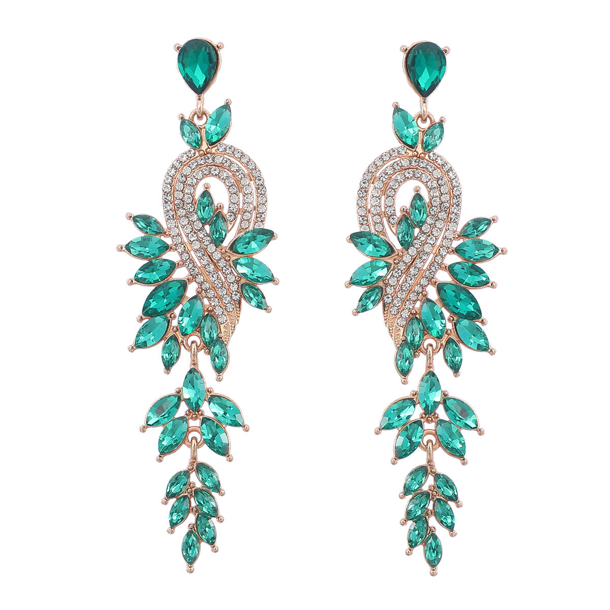 Design Alloy Diamond Rhinestone Geometric Leaves Earrings