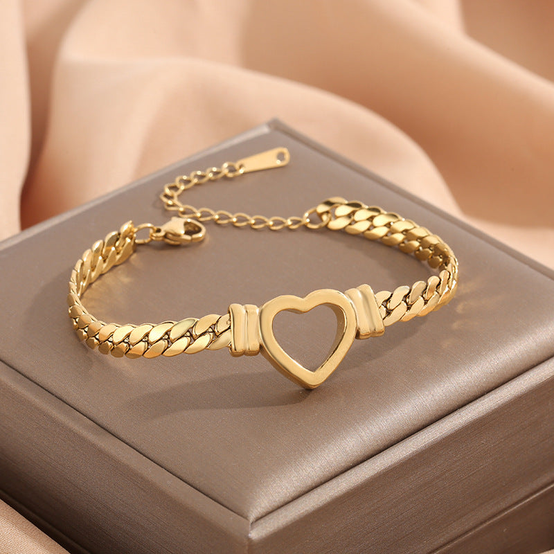 Wide Surface Design Titanium Steel Heart-shaped Jewelry Set