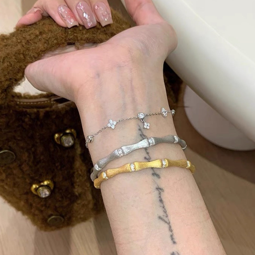 Chinese Retro Brushed Golden Bamboo Female Special Interest Light Luxury Bracelets
