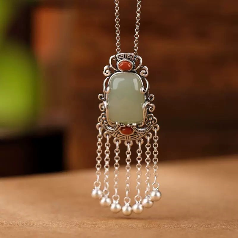 Sier South Red Natural Jade Retro Necklace
