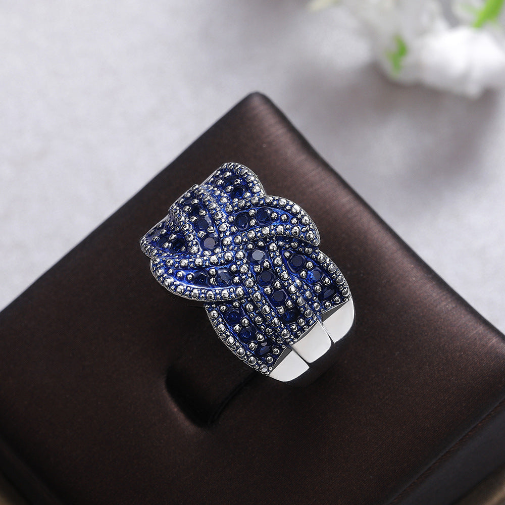 Bagues Shi Man en Zircon bleu saphir incrusté pour femmes