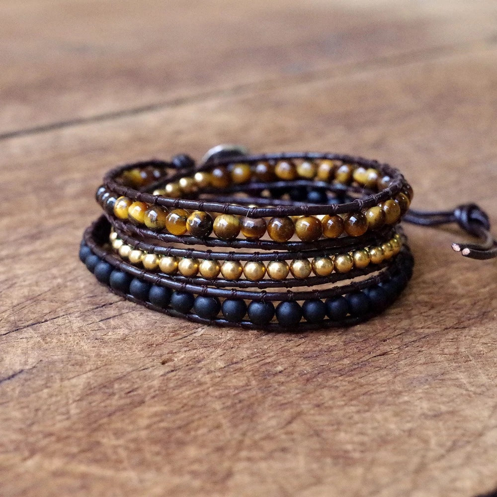 Bracelets noirs givrés simples en œil de tigre sauvage