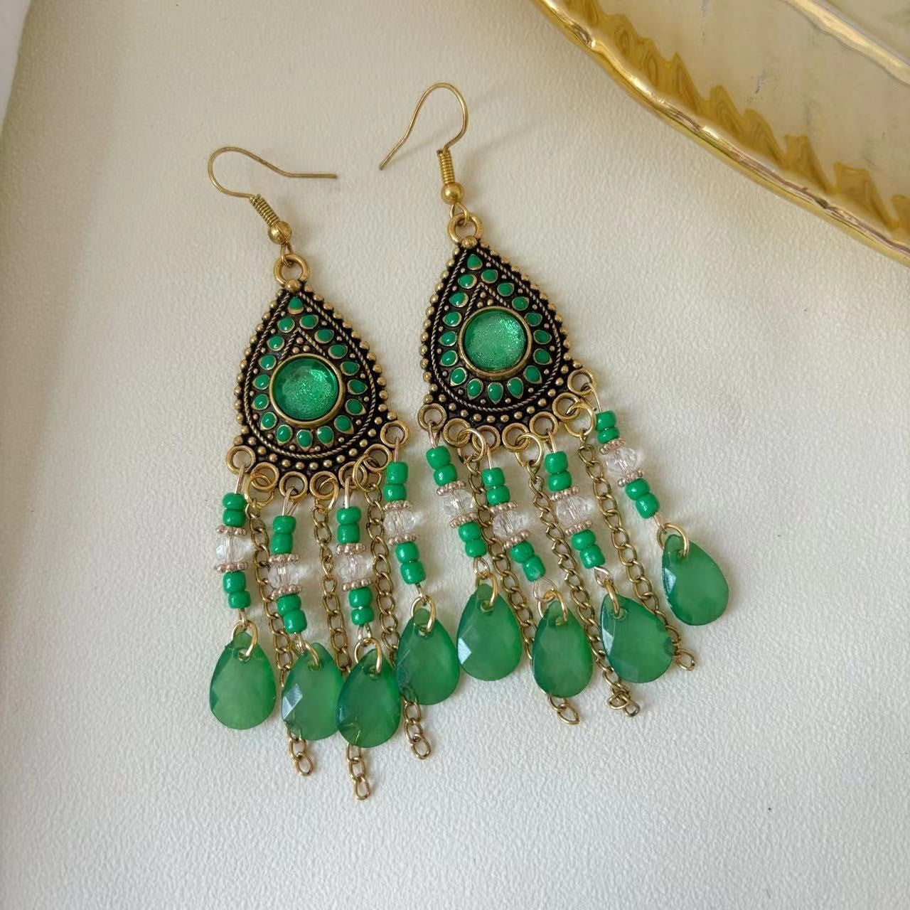 Ethnic Style Tassel Long Bohemian Crystal Yunnan Summer Earrings