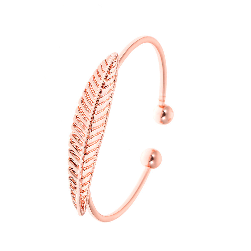 Trendy Wild Leaves Simple Opening Wristband Bracelet