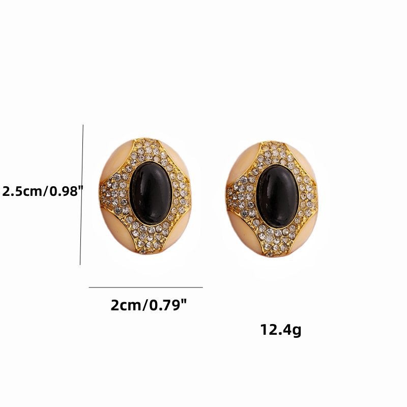 Oval Middle Ancient Dripping Oil Rhinestone Palace Style Earrings