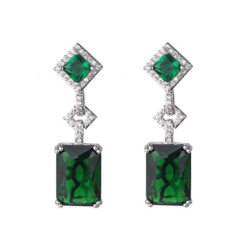 Of Atmospheric Artificial Emerald Crystal Ear Retro Easy Matching Light Jewelry Set