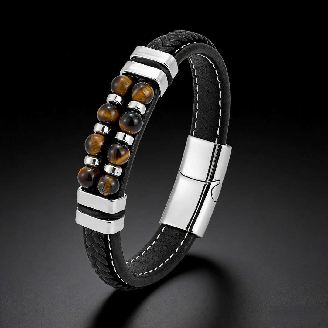 Men's Woven Leather Color Beaded Source Bracelets