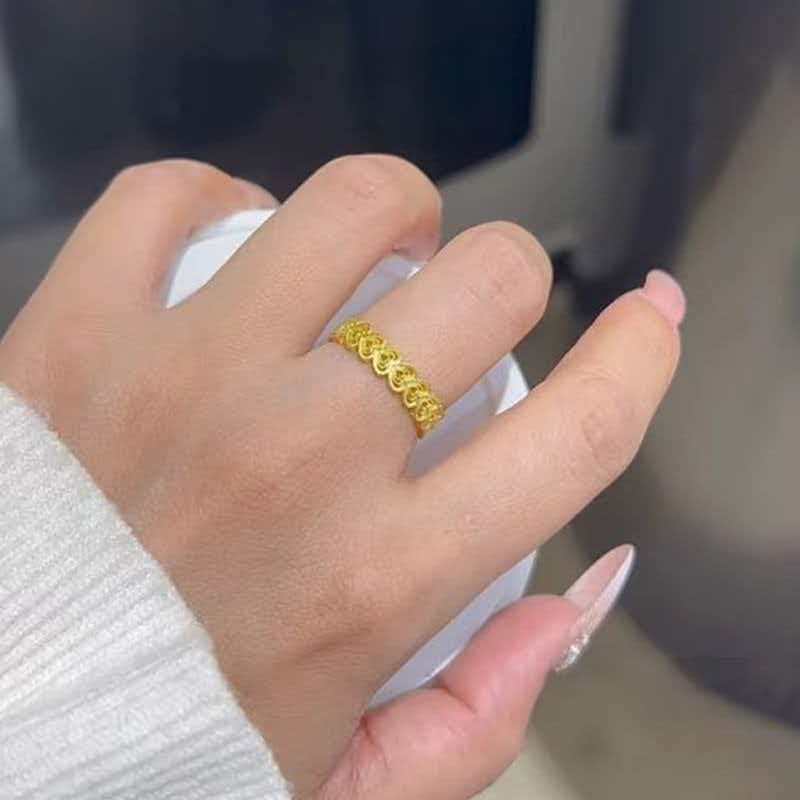 Women's Ancient Style Golden Silk Love Heart-shaped High-grade Light Luxury Hollow Ring