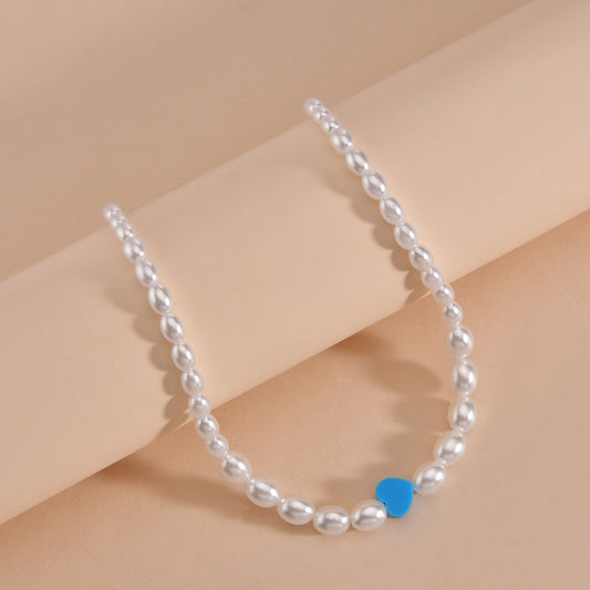 Women's Fashion Blue Resin Love Heart Beaded Necklaces