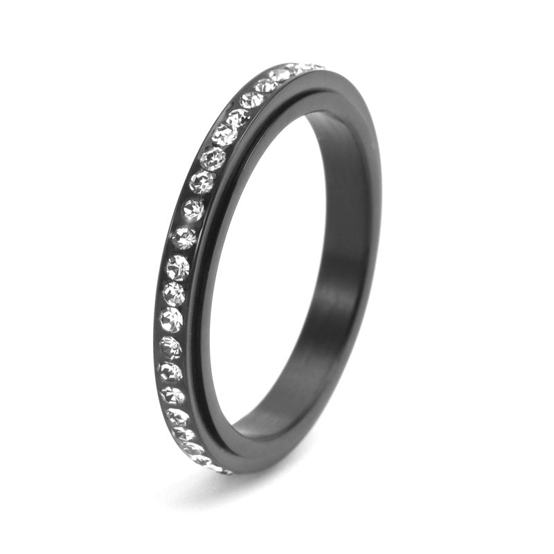 Women's Stainless Steel Fresh Single Row Rhinestone Rotatable Rings