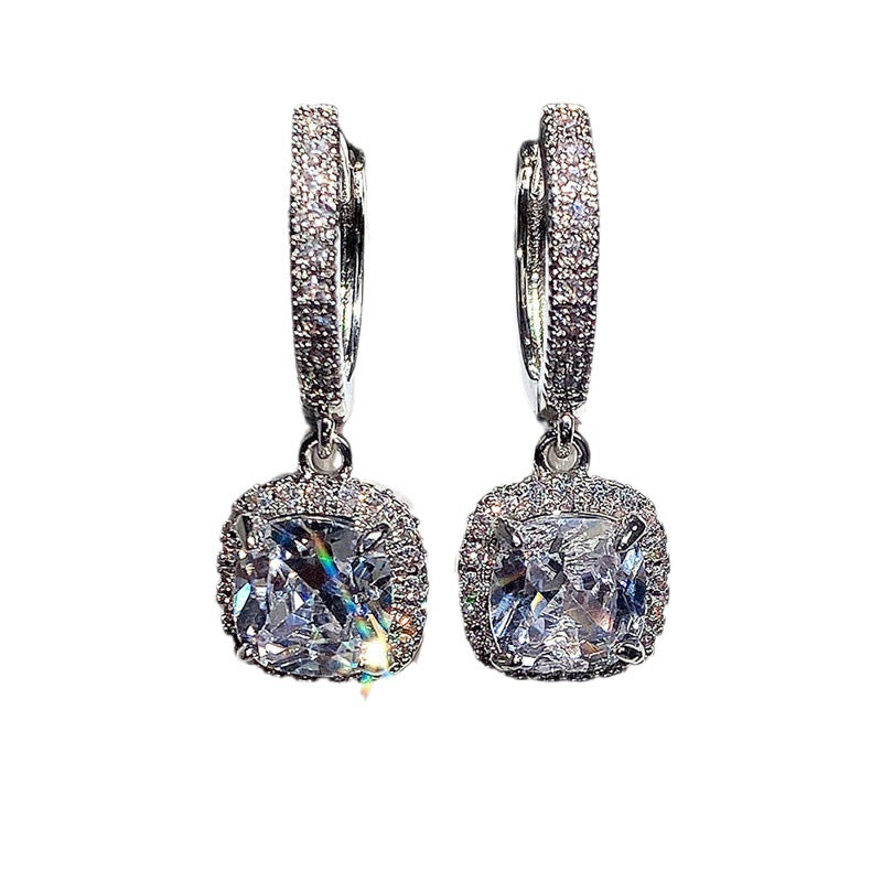 Women's Fashionable Bright Square Diamond Zircon Affordable Earrings