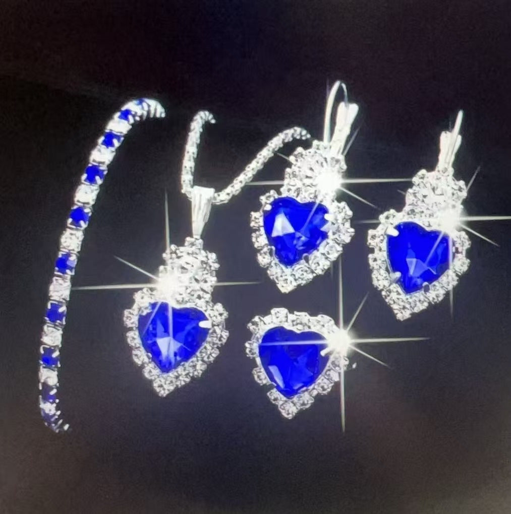 Women's Diamond Heart-shaped Rhinestone Light Blue For Jewelry Set