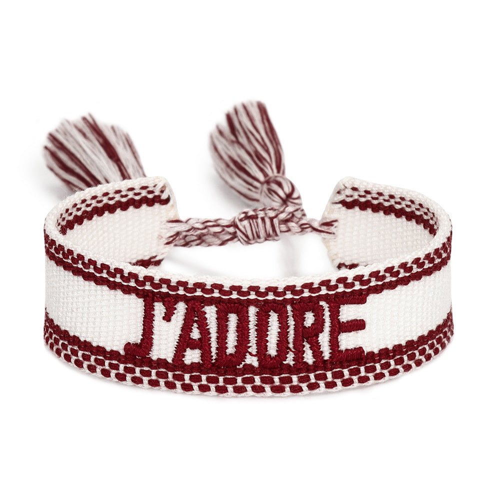 Women's Embroidered Letter Ribbon Carrying Strap Hand Bracelets