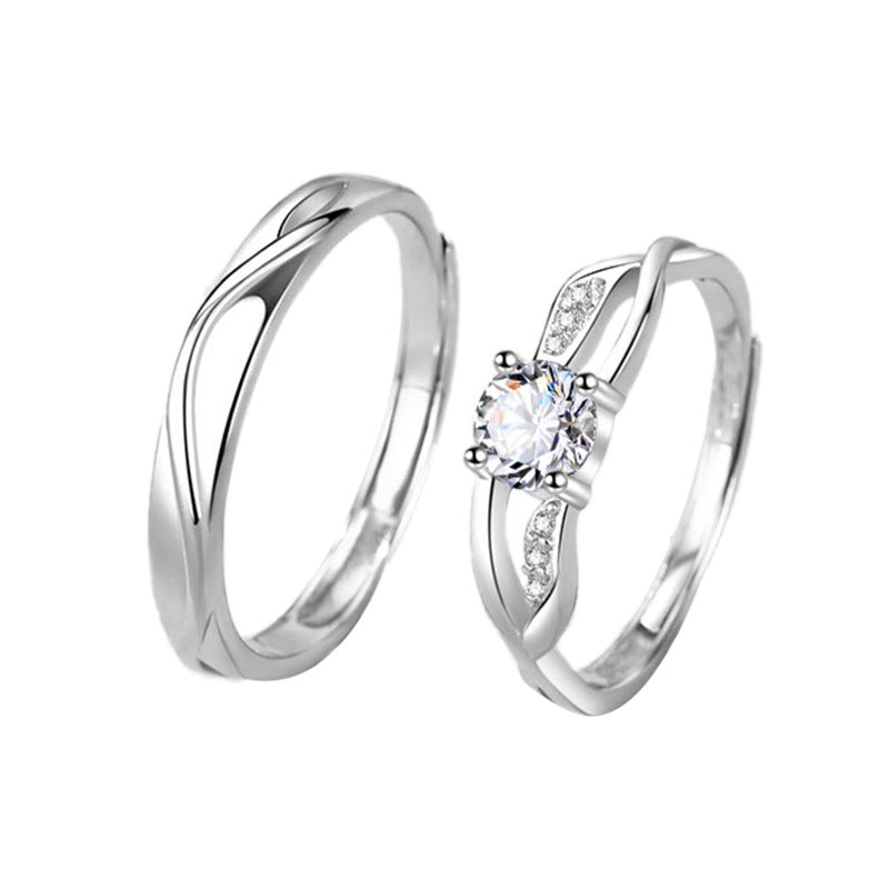 Simple Moissanite Diamond Couple Light Luxury Sterling Sier Rings