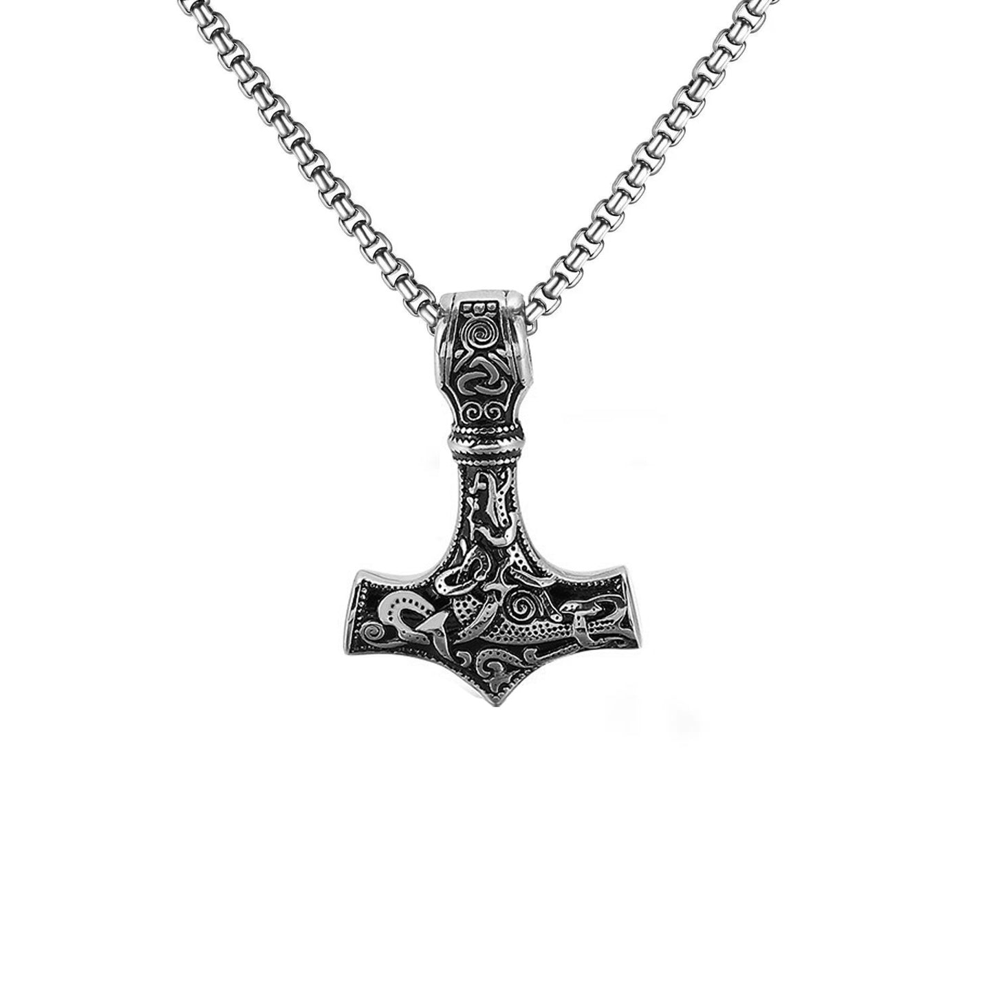Women's & Men's Titanium Steel Thor Hammer Stainless Viking Necklace