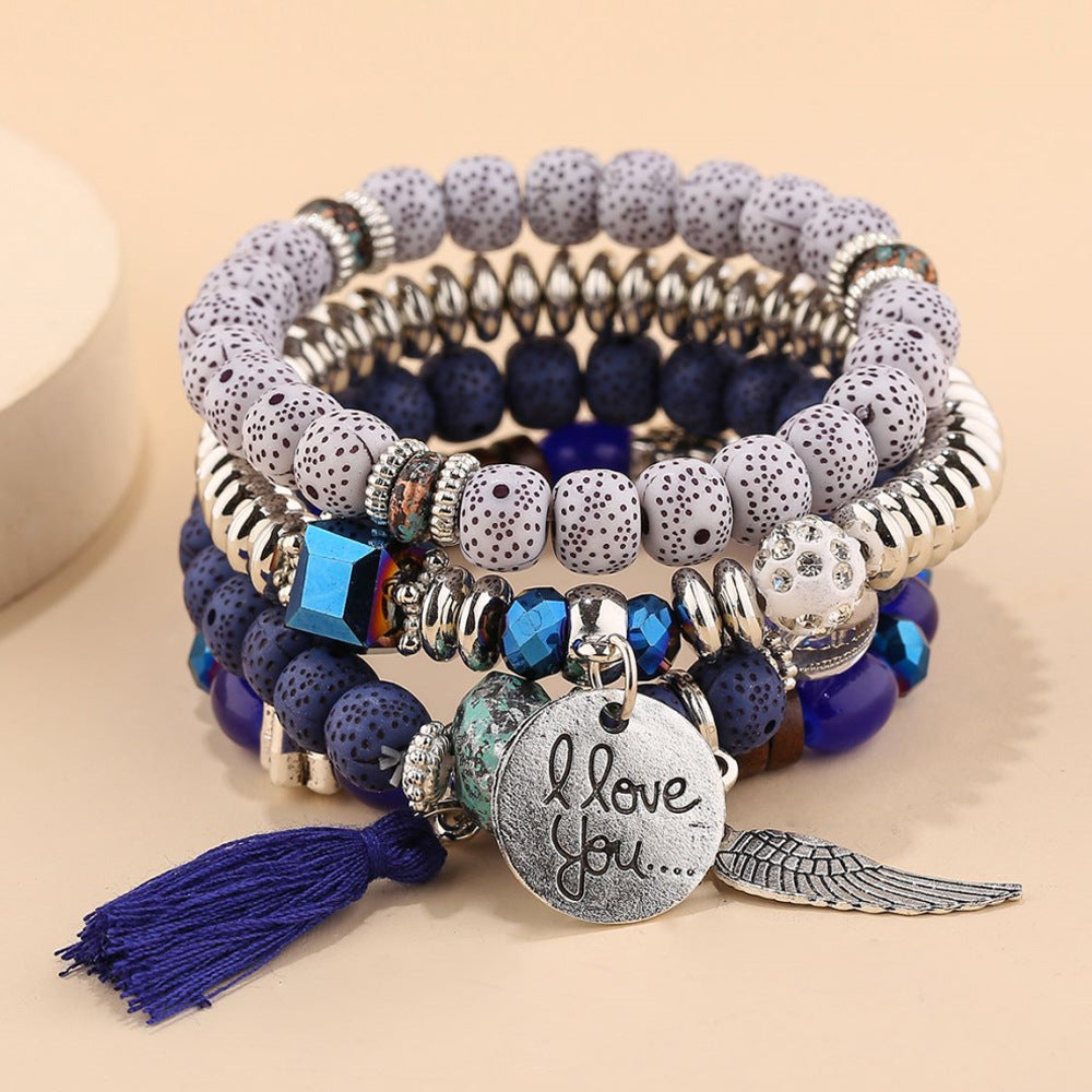 Ethnic Style Contrast Color Beaded Tassel Wings Bracelets