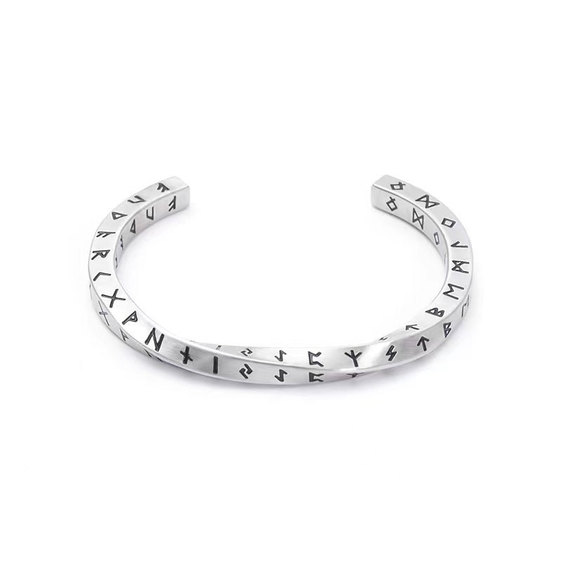 Fashion Creative Titanium Steel Twisted Lettering Four-sided Viking Text Bracelets