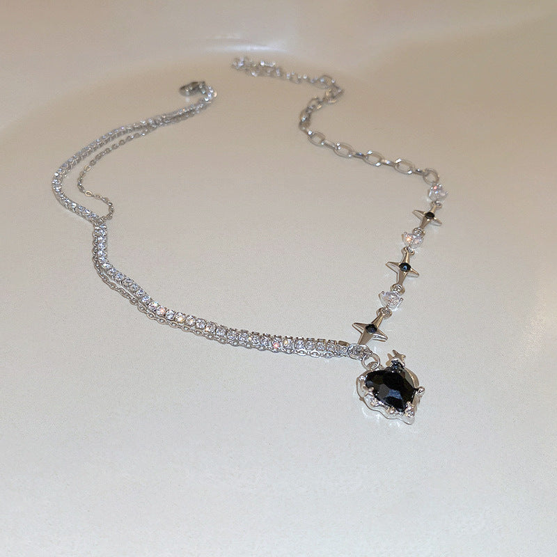 Women's Personalized Rhinestone Fashion Black Heart For Sweet Grace Cool Cold Necklace