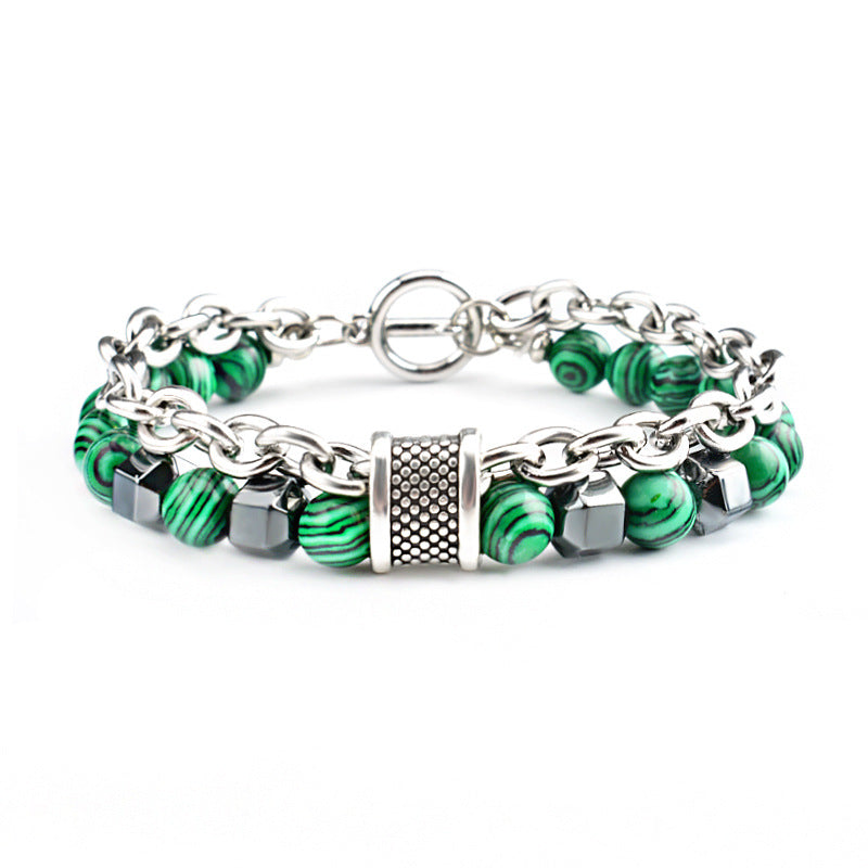 Men's Malachite Metal Beaded Hip Hop Fashion Bracelets