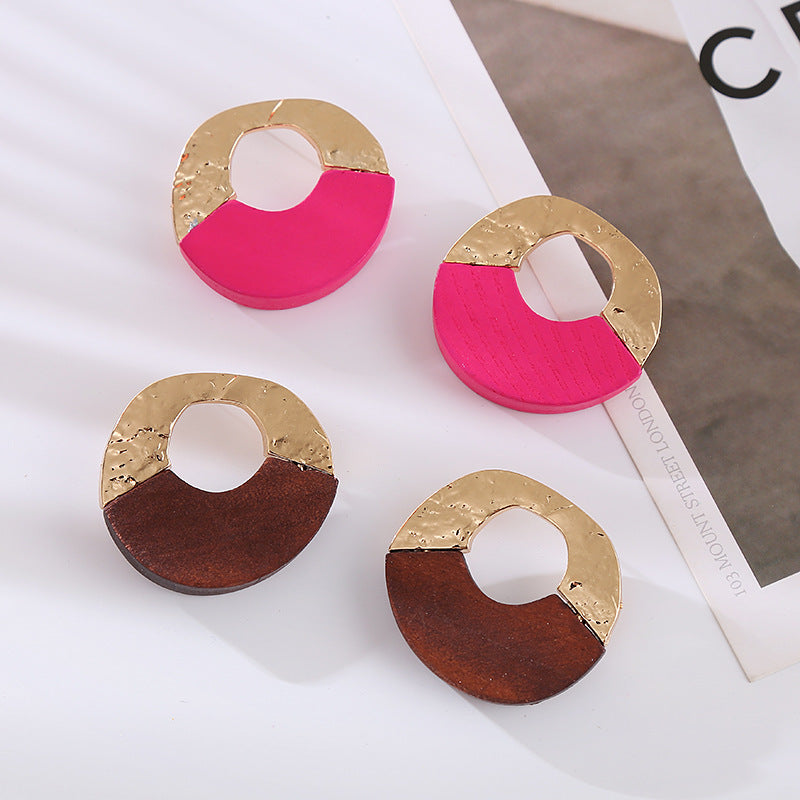 Patchwork Irregular Metal Wooden Korean Style Rings