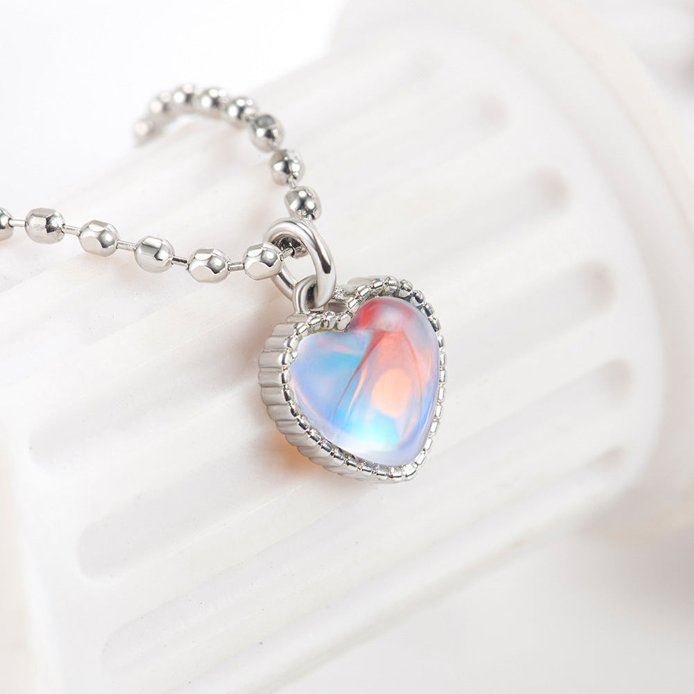 Women's Heart Moonstone Elegant Sweet Gradient Gem Necklaces