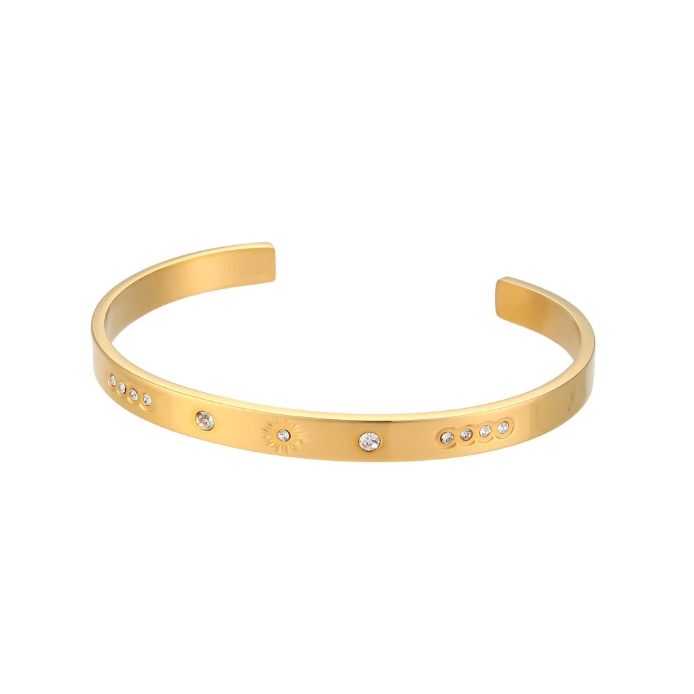 Women's Mang Star Round Zircon Opening Stainless Steel Bracelets